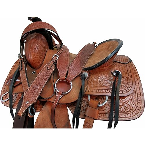 Western Saddle Pleasure Trail Ranch Barrel Racing Horse Ride Tooled Leather Cowboy Rodeo Hard SEAT Saddles 15 16 17 18 FQHB