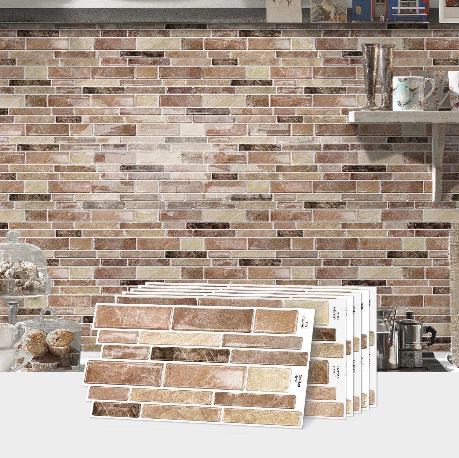 Sohouu 48Pcs 3D Self-Adhesive Wall Stickers Waterproof Peel And Stick Tile Decals(48Pcs)