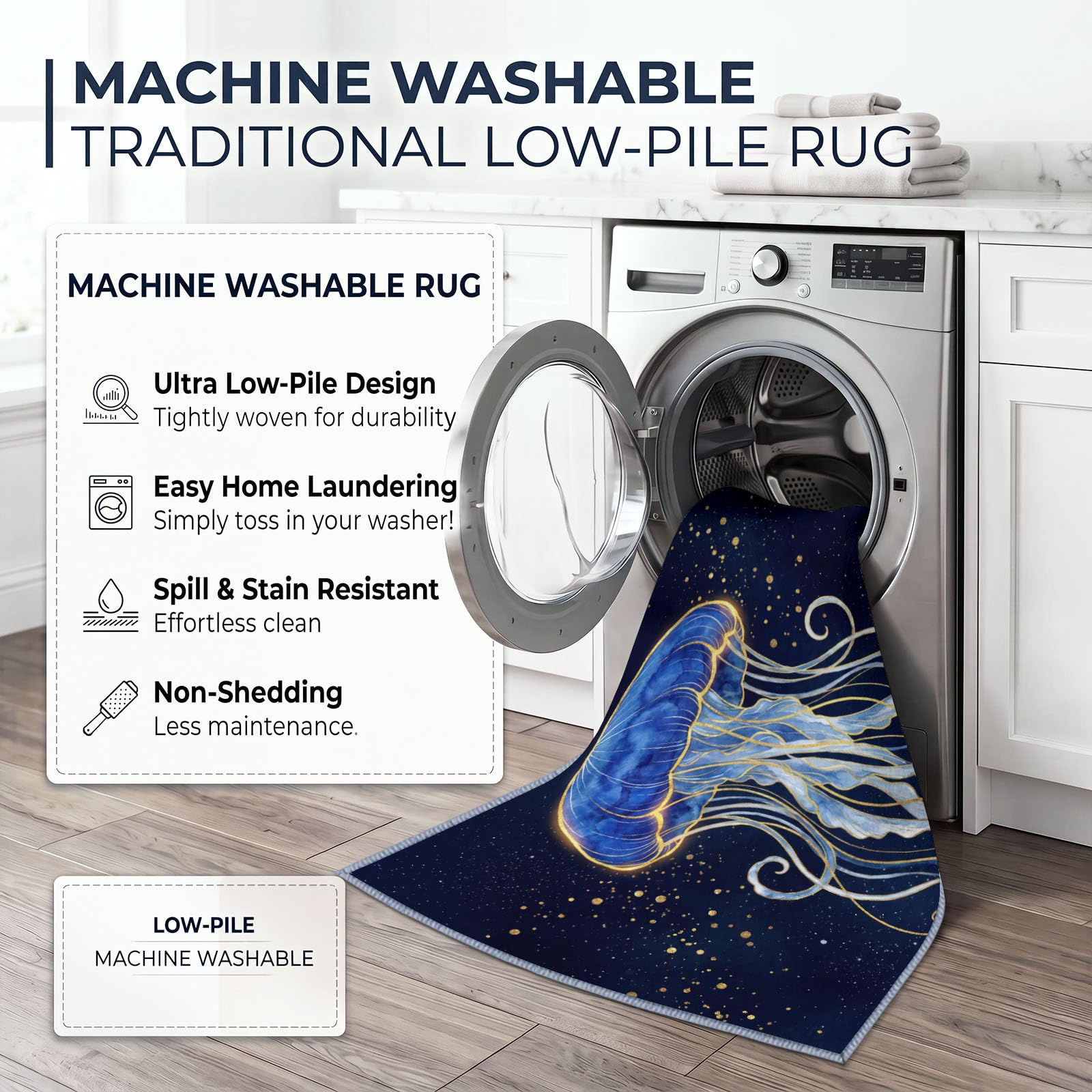 Générique Animaux Méduse Tapis Salon Lavable Grand 120 x 170 cm