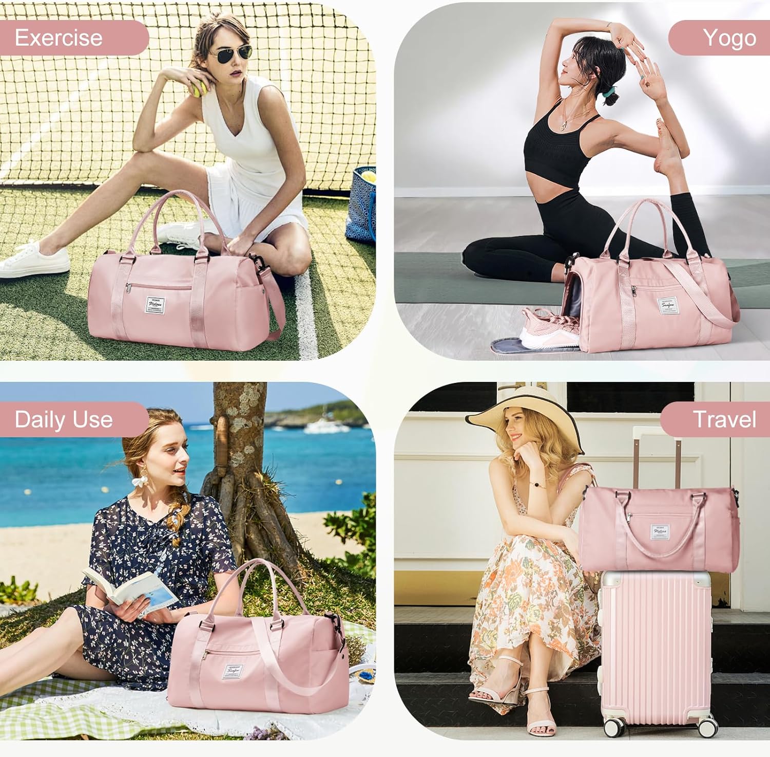 Gym Bag for Women with Shoes Compartment,Small Duffel Bag Sport bag with Toiletry Bag Overnight Travel Tote Bags Weekender Carry on Bags Personal Item Bag for Airlines Pink