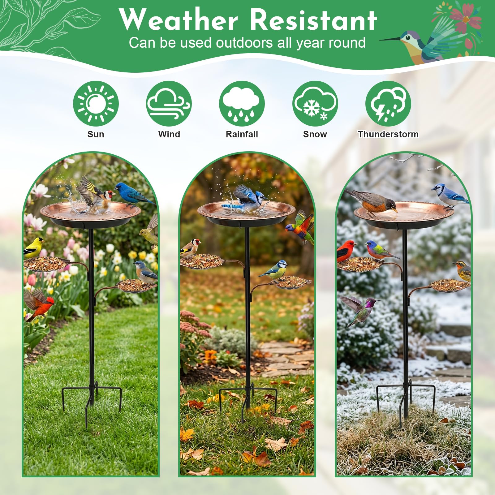 Cyiecw 93cm Vogeltränke Stehend, Vogelbad Gartendeko für Draußen, 2 in 1 Metall Wasserschale Garten & Futterstation für Vögel, Vogeltränke Winterfest mit Stabiler 5-Zinken-Basis(Antike Bronze)