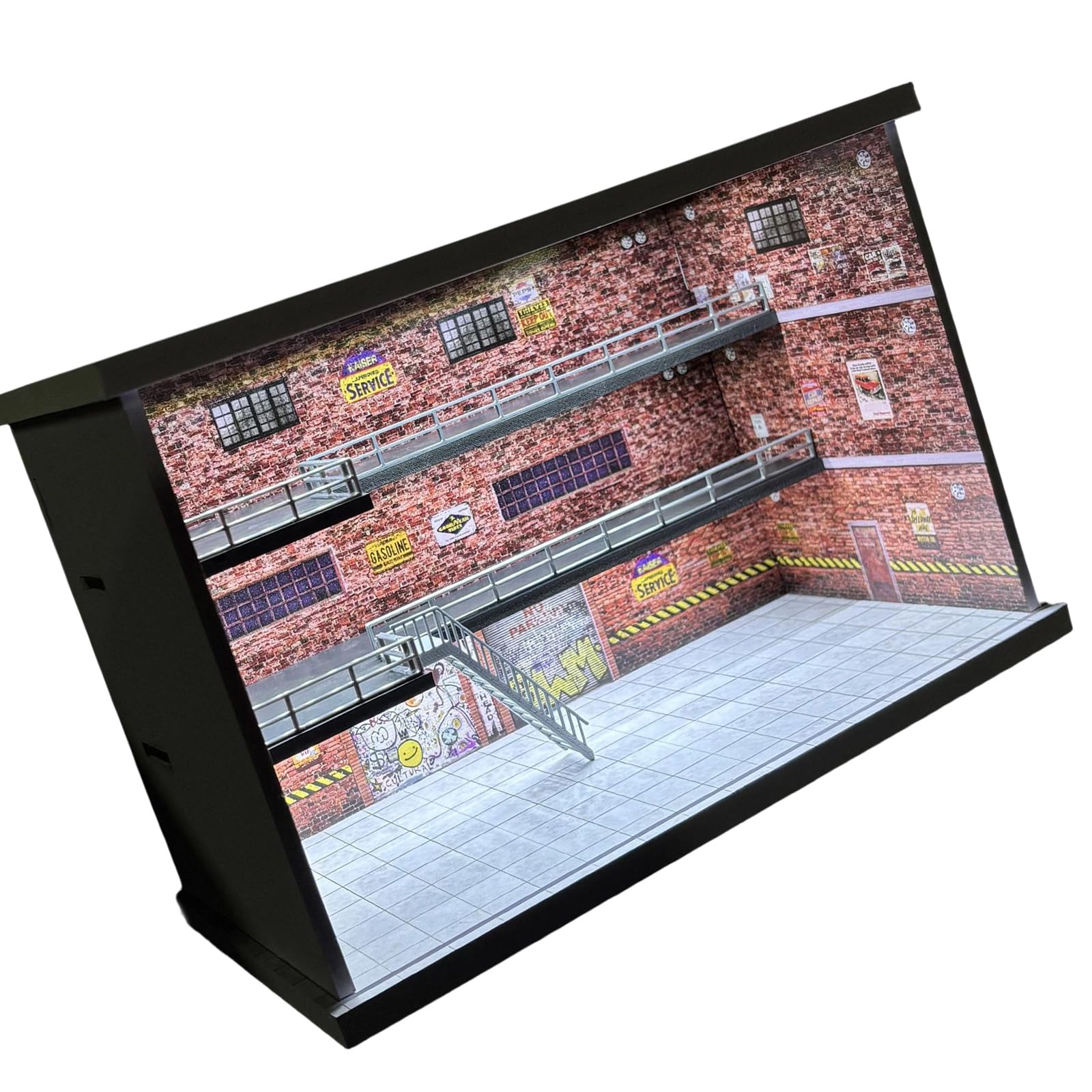 Vetrina per auto modello desktop, M008901 | Scala 1/64 illuminato parcheggio garage layout con struttura in PVC e copertura anteriore trasparente
