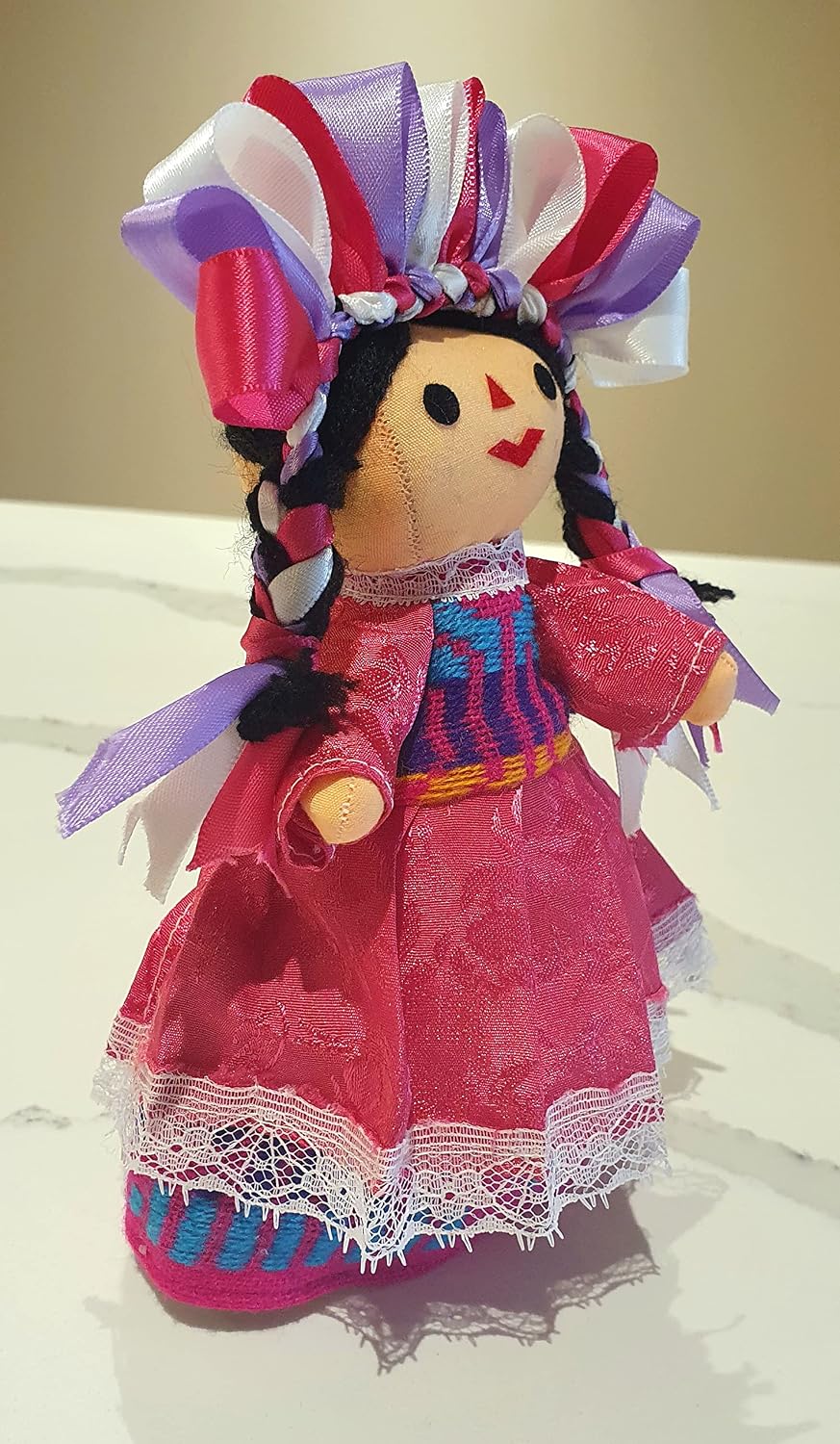 ALKIMIA INC Mexican Handmade Maria Rag Doll with Elegant Dress - 7 inches (Pink)