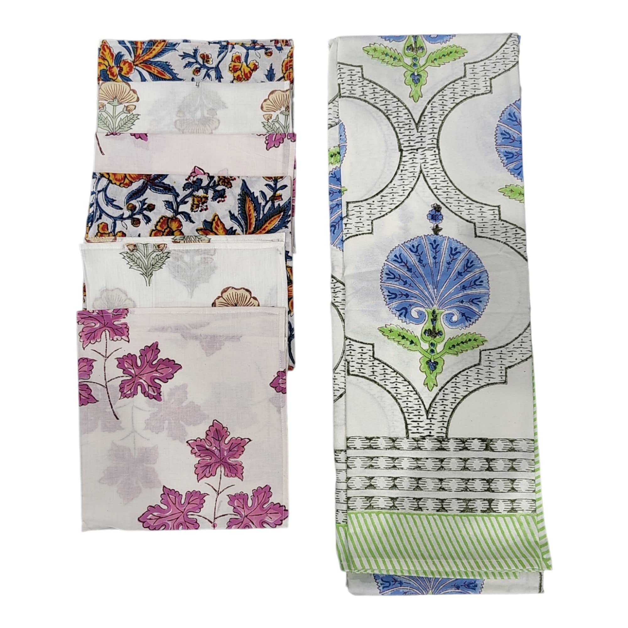 Nappe indienne coton lavable pour en finir avec les tables ternes avec ses 6 serviettes