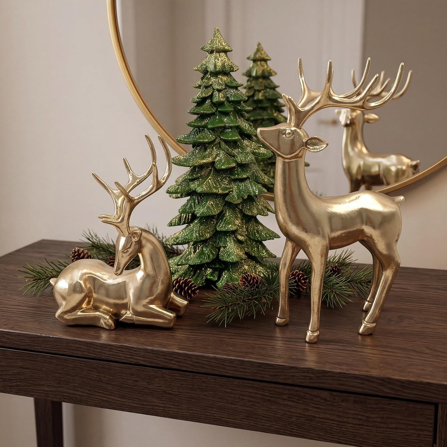 Christmas Reindeer Figurine Set of 3 Gold Standing Decor