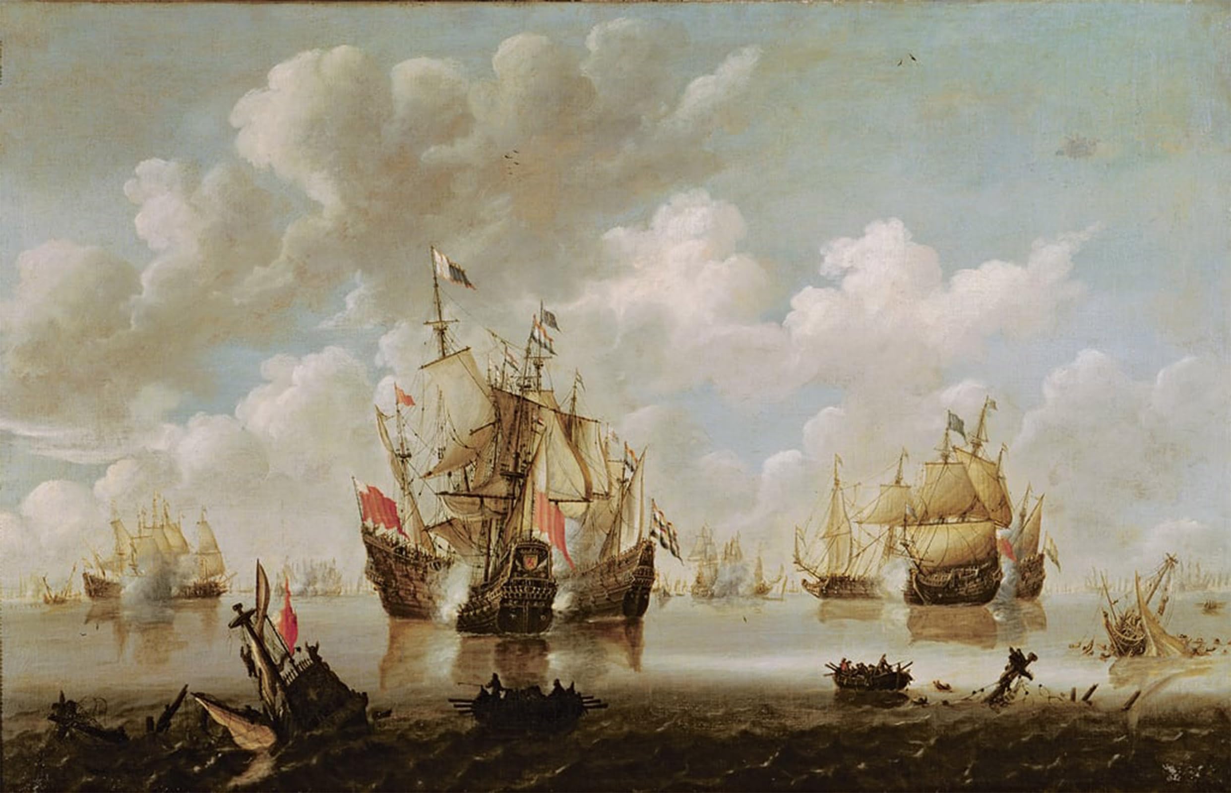 SERENDIPITP Vintage Picture Print on Canvas Wall Art Poster Naval Battle by Willem Van De Velde the Younger Artwork Print Poster for Wall Decor 60x90cm