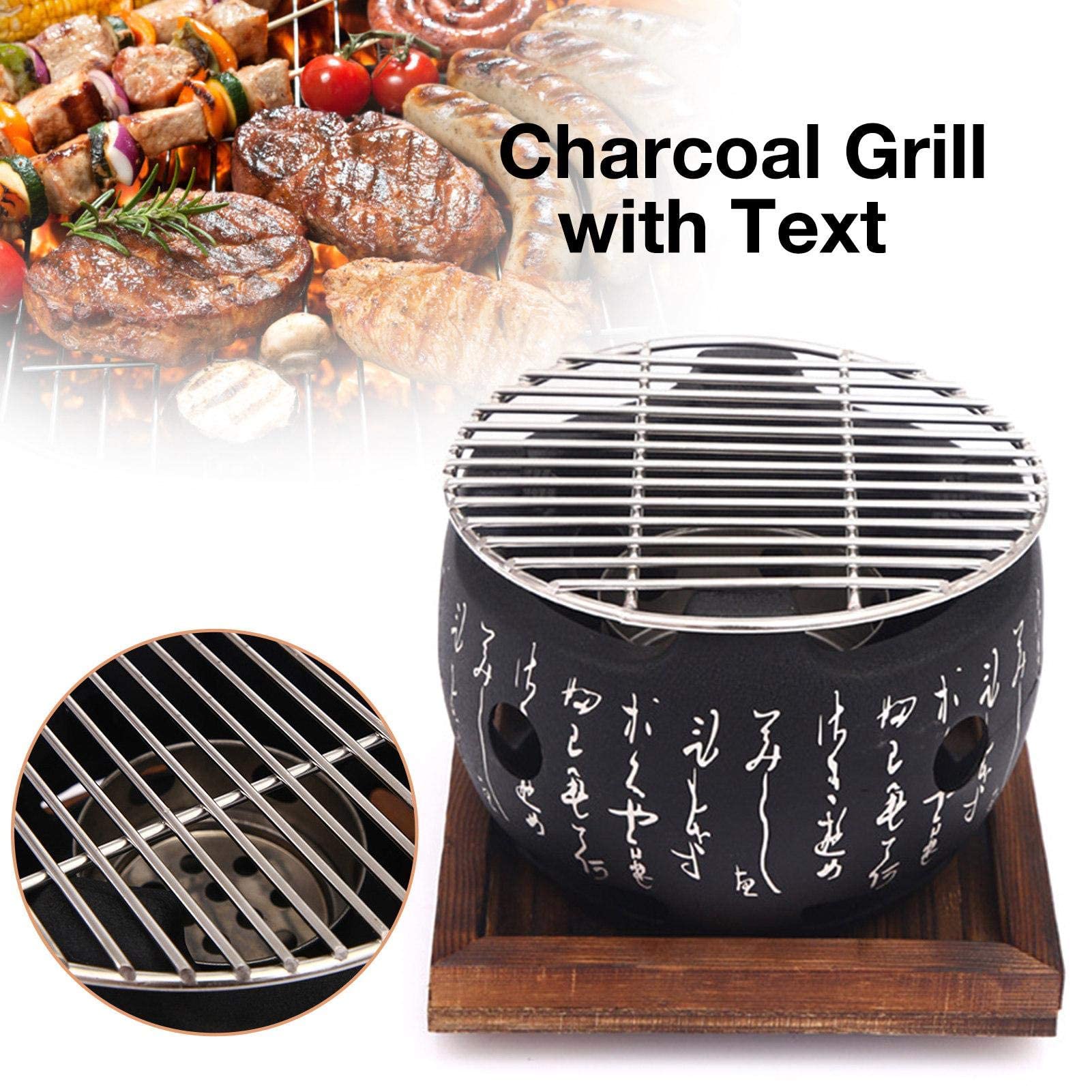 Parrilla De Carbón con Red Y Base De Madera, Plato De Barbacoa De Estilo Japonés, Parrilla De Carbón Pequeña Parrilla De Barbacoa De Estilo Japonés-Round