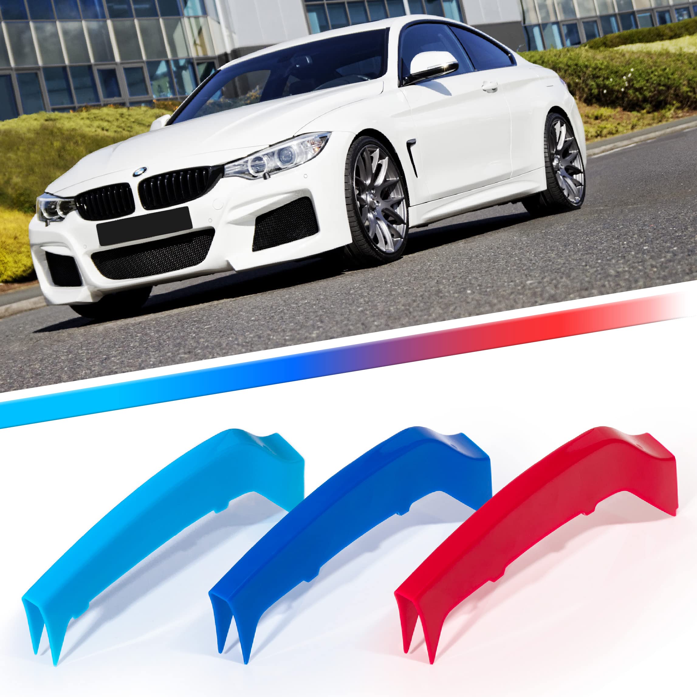 AutoXpress | /// M-Sport M-Power 9 Slats Kidney Grill Grille Tri-Color Sports Trim Cover Clips Insert compatible with BMW 4 Series F32 F33 F36 2013-2019