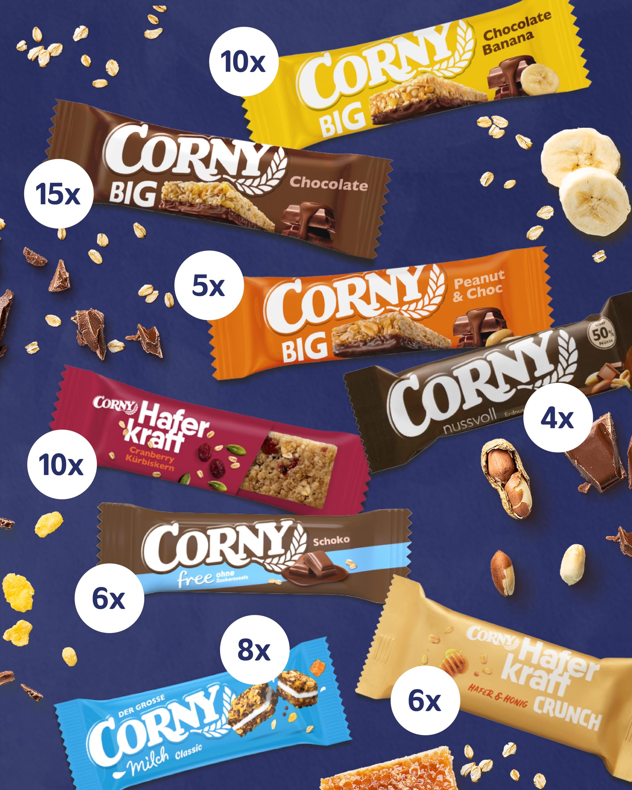 Corny Mix Box Müsliriegel Haferriegel Nussriegel Thekendisplay 64 Riegel 8 Sorten