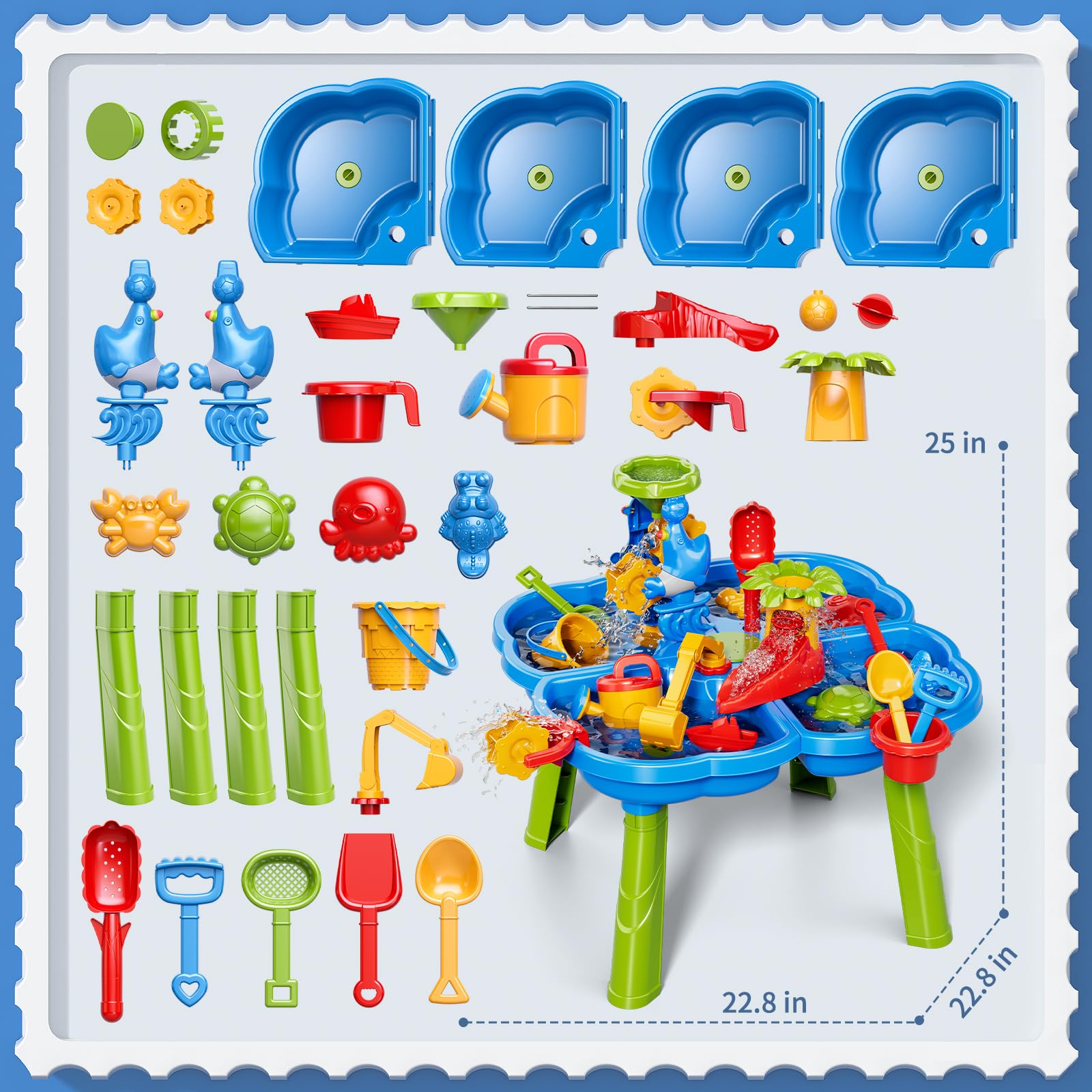 Sand Wasser Tisch für Kleinkinder 1-3, Kinder Outdoor Aktivität Wassertische mit Strand Spaß Sandspielzeug, Sommer draußen Spielzeug Wasser Spielset für Kleinkinder Jungen Mädchen Alter 2 3 4 5 6 7 8