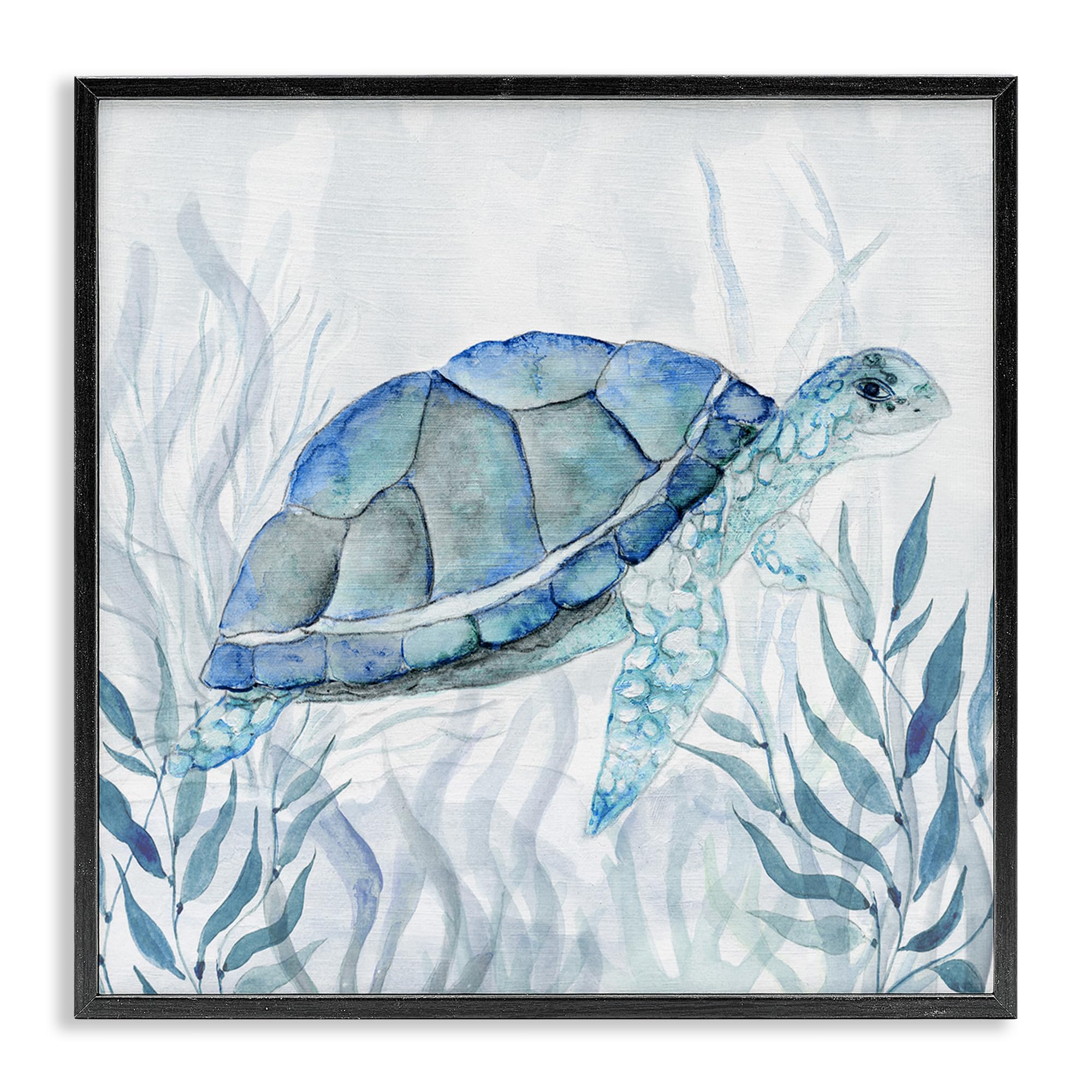 Stupell Industries Midnight Black (Textured) 'Smiling Turtle Gaze'| Framed Giclee Art