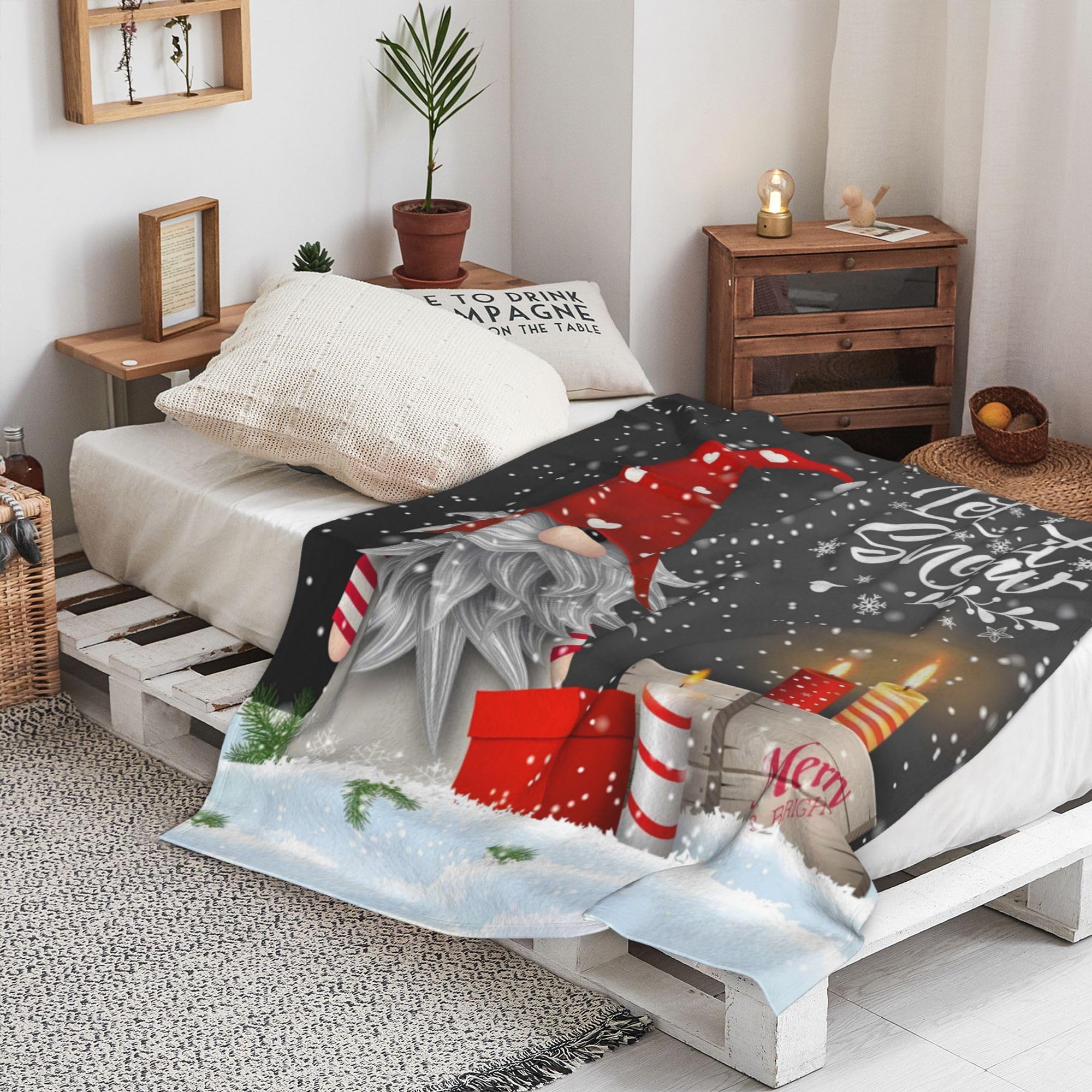 Weihnachts-Flanell-Decke Mit Schneeflocken & Zwergen – Weich, Kuschelig, Größe Wählbar (z.B. 150x200 Cm)