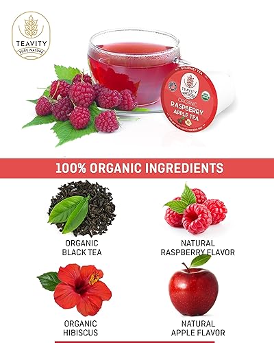 Miniatura 4 de TEAVITY Cápsulas de té de manzana de frambuesa orgánica  Cápsulas de té reciclables de una sola porción compatibles con cafeteras Keurig K-Cup 2.0