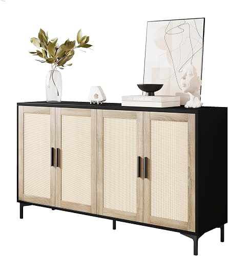 JASIWAY Buffet Cabinet with Storage, 48" Rattan Sideboard with Adjustable
