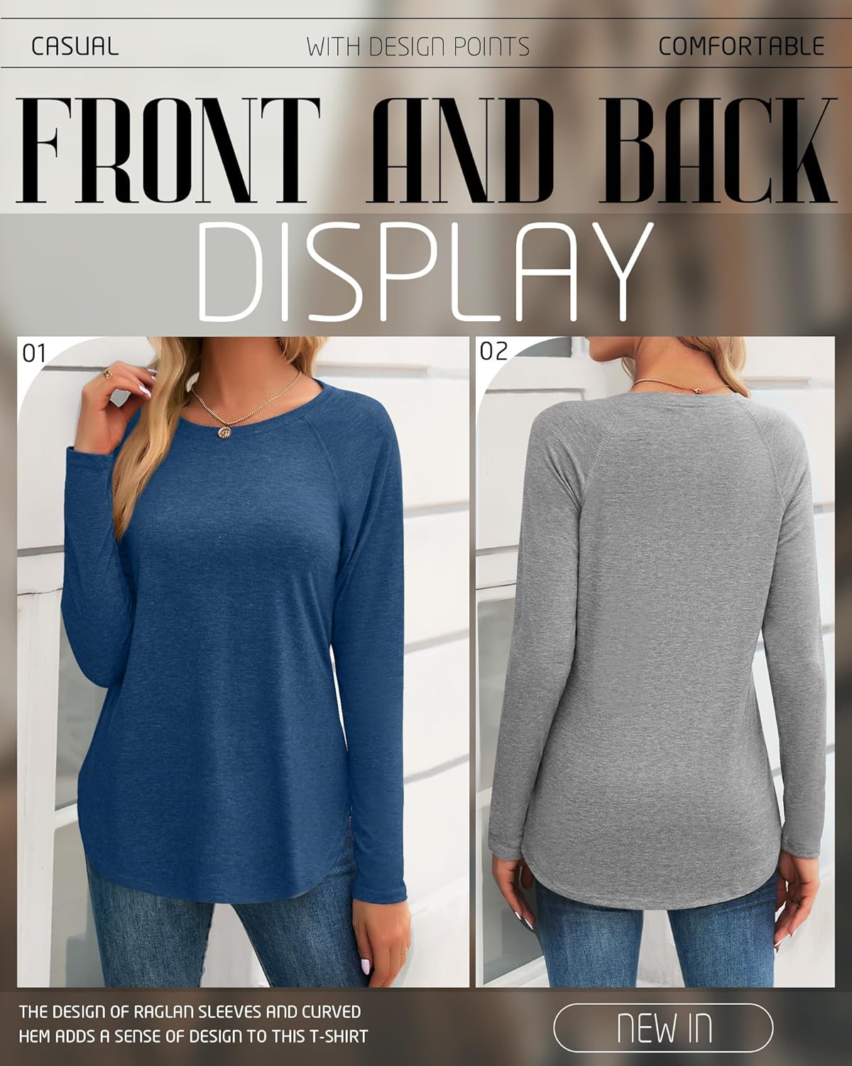 5 Pack Women's Long Sleeve T-Shirts Crew Neck Raglan Loose Fit Casual Shirts Side Split Curved Hem Tunic Tops - Image 5