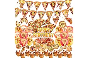 BIRTHDAY DECORATIONS, Pizza Cake Topper Party Supplies Include Pizza Happy Birthday Banner and More