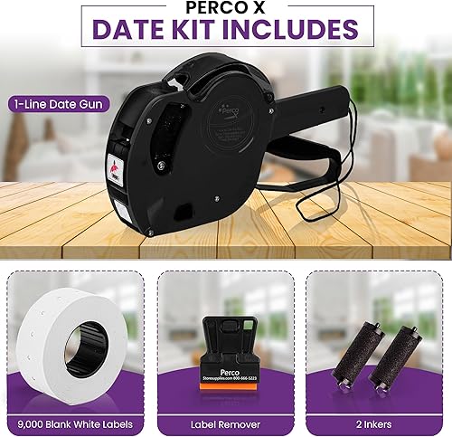 Miniatura 2 de Perco X 1 Line Dater Gun with Labels Kit - 1 Line Label Gun with 9000 White Blank Labels, and an Extra Inker