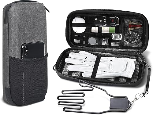 MOSLA Golf Accessory Case with Golf Bag Clip for Golfers Golf Performance Gloves Holder Case for Phone, Tees, Repair Tools, Ball Markers and Golf