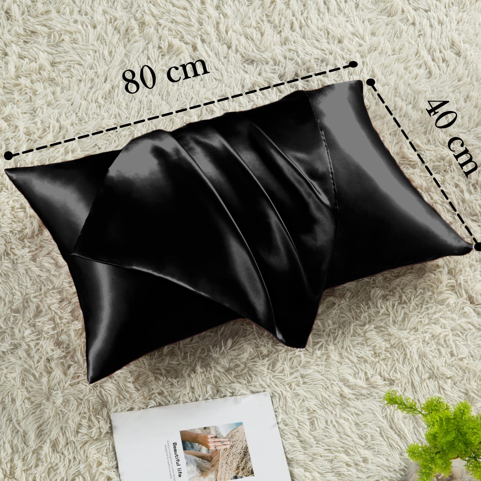 Vielit 2 Pack Satin Pillowcase for Hair and Skin,Soft as Silk Pillowcases for Hair and Skin,Easier Care than Silk Pillow Case Black Pillowcases for 40x80cm Pillow Envelope & 2 Scrunchies - Image 4