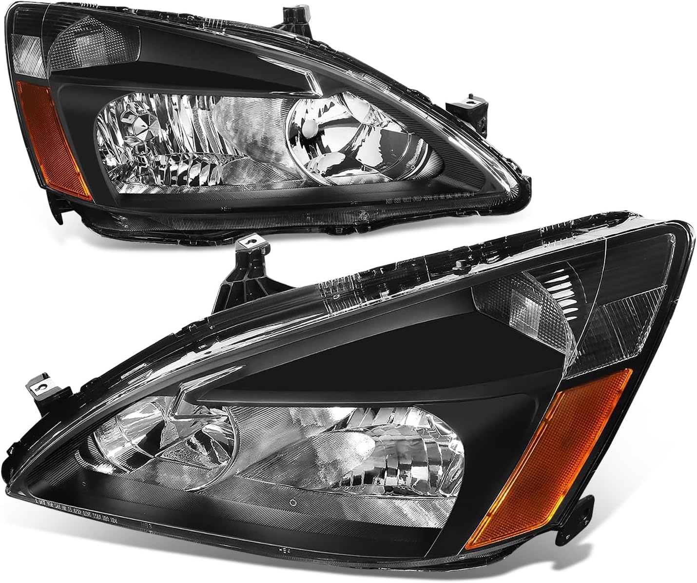 Auto Dynasty Headlights Assembly Compatible with 2003-2007 Honda Accord, Driver and Passenger Side Halogen Headlamps Replacement, HO2502120 HO2503120, Black Housing Amber Corner