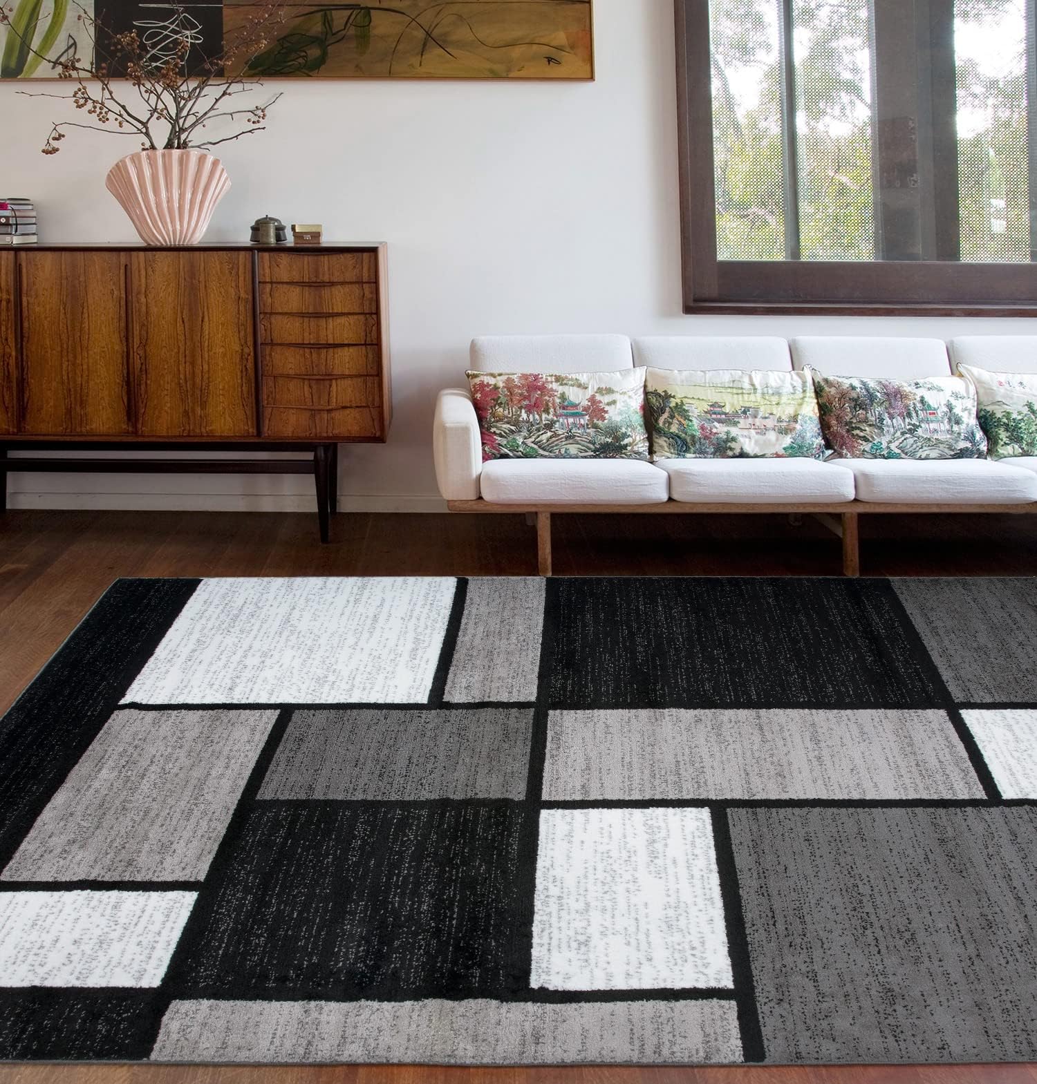 RugshopContemporary Modern Boxes for Home Office,Living Room,Bedroom,Kitchen Non Shedding Area Rug 3'3" x 5'3" Gray