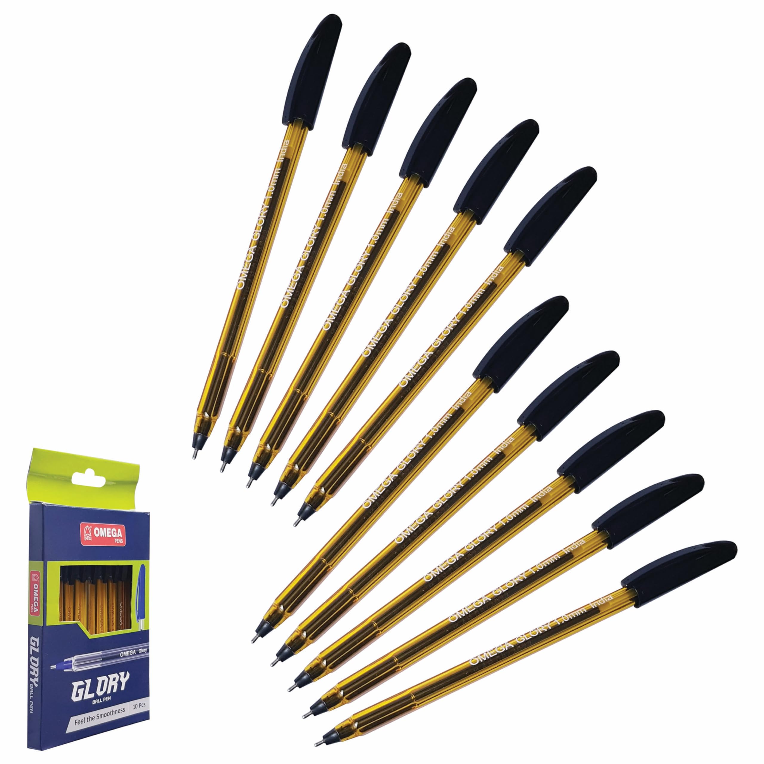 OMEGAGlory Ballpoint Pens, BLACK, Medium Point (1.0 mm), Pack of 10, Multipack, Smooth Ball Pens, Perfect for School Office Home Everyday Use