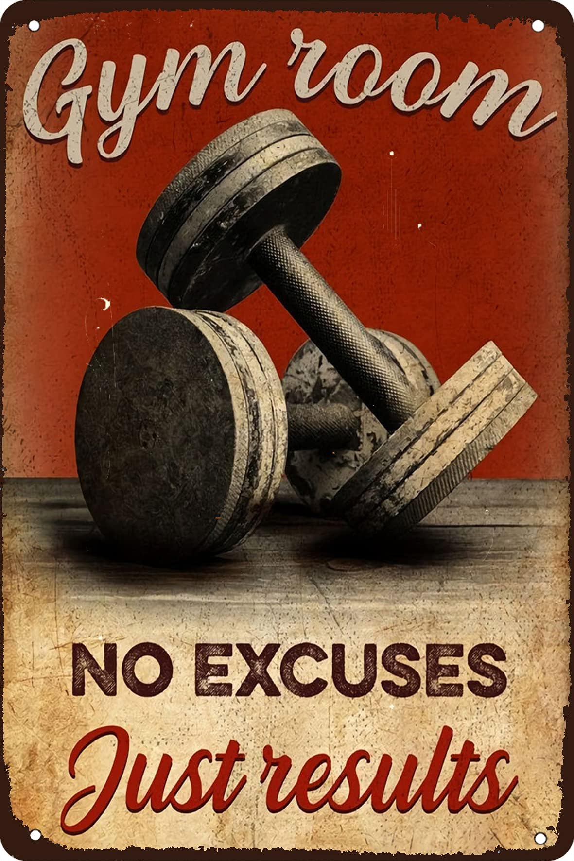 KABYTWO ICRAEZY No Excuses Just Results Gym Room Weightlifting Dumbbell Fitness Metal Tin Sign Vintage Retro for Cafe Home Art Wall Decoration 8x12 Inch