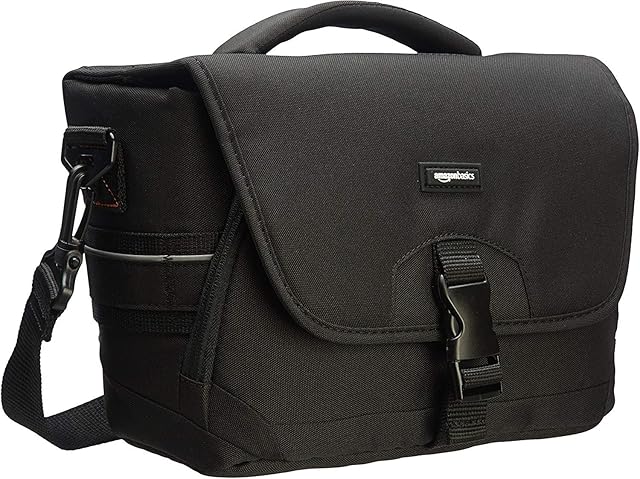 Amazon Basics DSLR Gadget Messenger Bag Medium, Black with Grey Interior