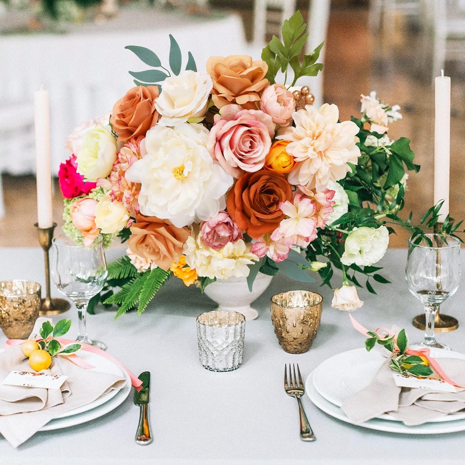 AmyHomie Champagne Artificial Flowers Combo Silk Mix Peony Rose Hydrangea Fake Flowers w/Stem for DIY Wedding Bouquets Centerpieces Arrangements Table Party Bridal Baby Shower Home Fall Decor - Image 2