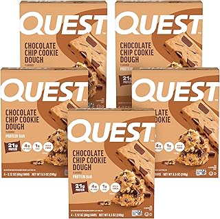 Quest Nutrition Chocolate Chip Cookie Dough - High Protein, Low Carb, Gluten Free, Keto Friendly, 2.12 Oz, 4 Count (Pack of 5)