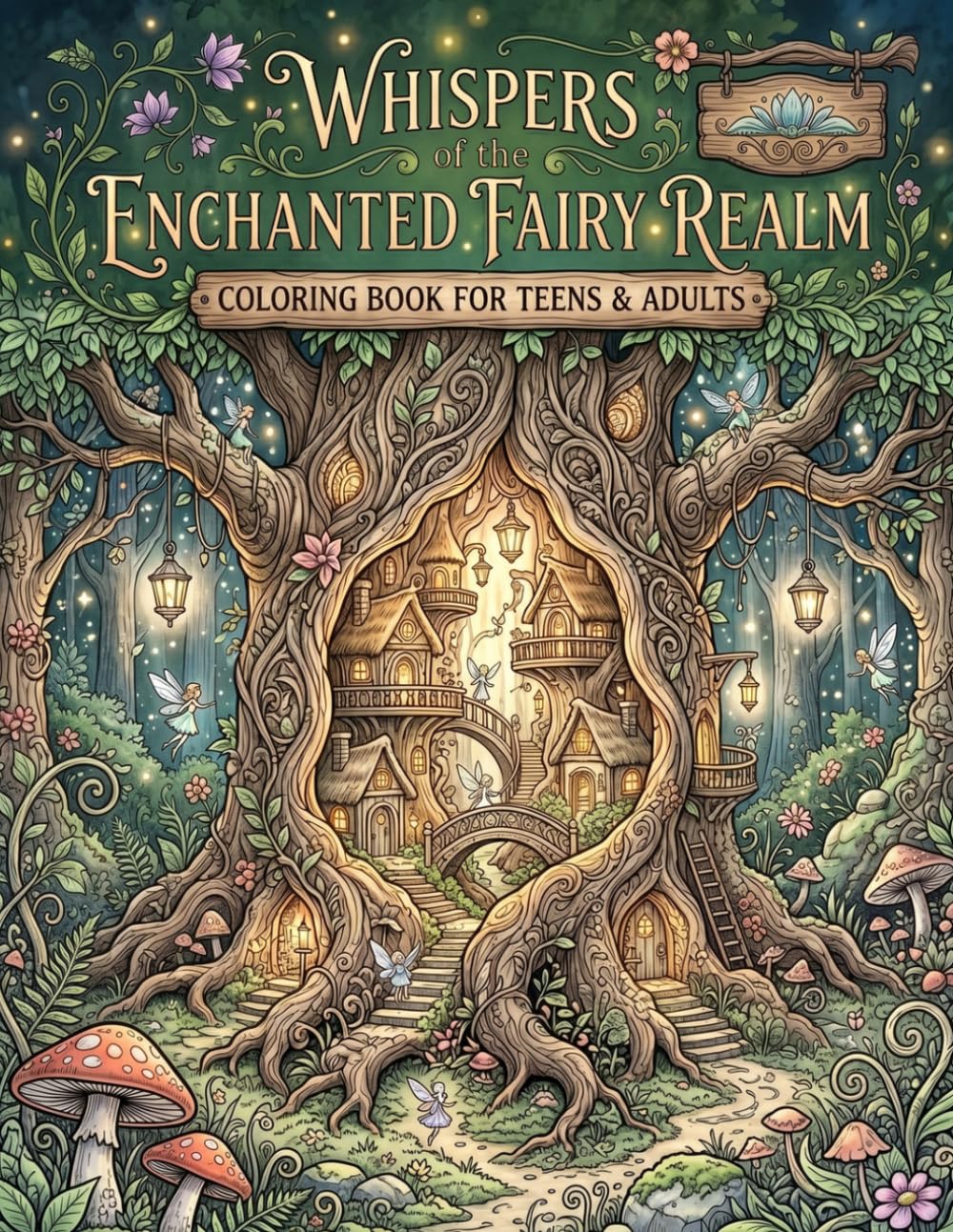 Whispers of the Enchanted Fairy Realm: A Fantasy Coloring Book for Teens and Adults Featuring Magical Fairy Worlds, Hidden Villages, and Enchanted Forest Scenes
