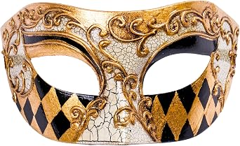 Phantom Venetian Costume Masquerade Party Eye Mask for Men, Colombina Phantom Half Face Venetian Mardi Gras Music Prom Ball Costume for Halloween, Jester Venice Festival Carnival Masquerade Cosplay Costume Mask Half Face for Men - Gold Black