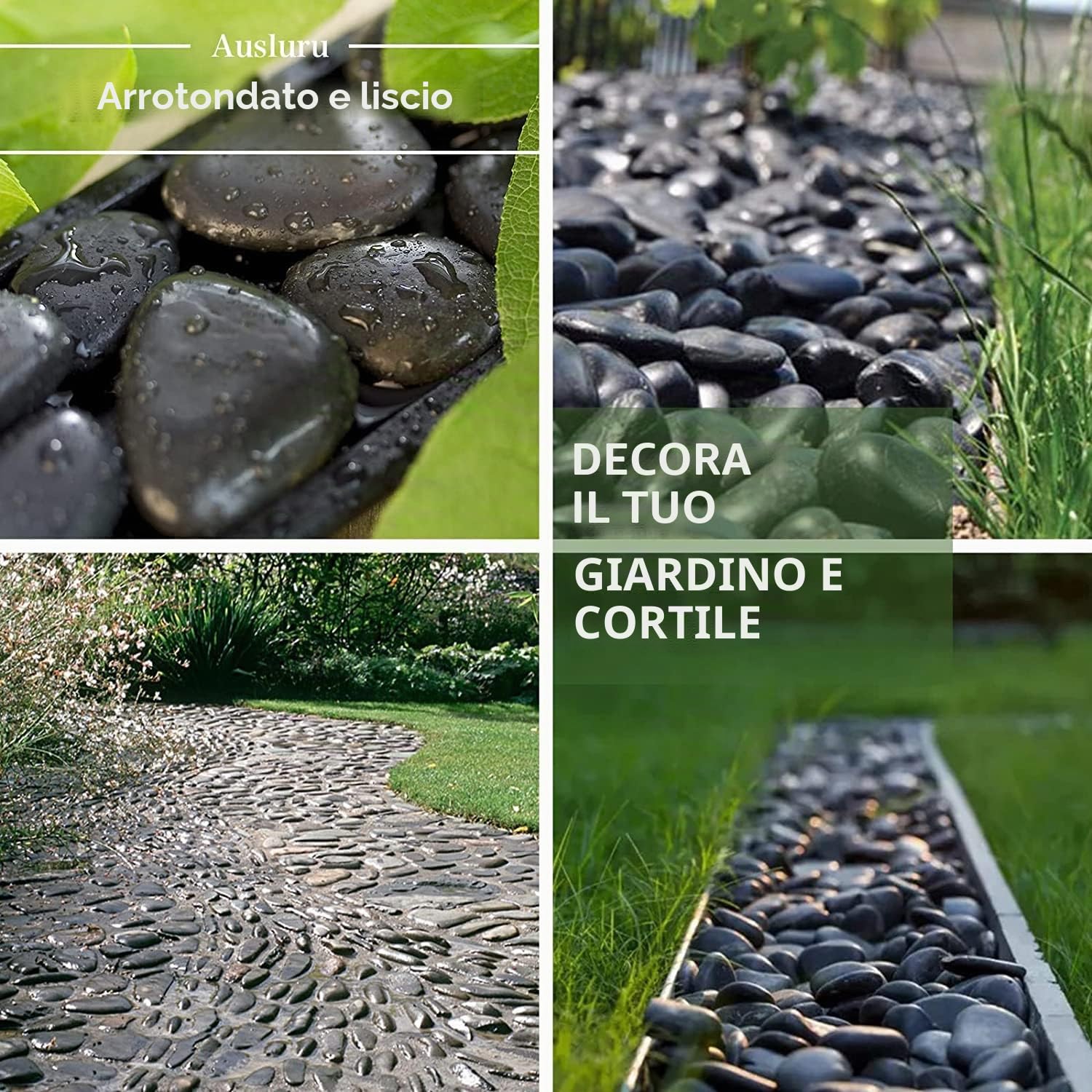 LATERN 1KG Ciottoli Naturali, Pietre di Fiume Lucidate Nere Ciottoli Decorativi Rocce di Fiume per Piante di Bambù, Acquario, Riempitivi per Vasi, Giardino delle Fate, Decorazioni per Acquari