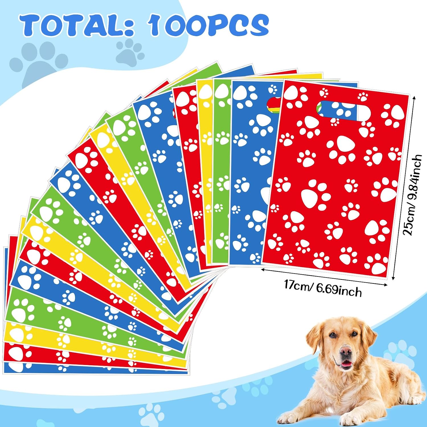 Pasimy 100 Pcs Dog Paw Gift Bags Bulk Four Colors Pet Paw Favor Bags image 3