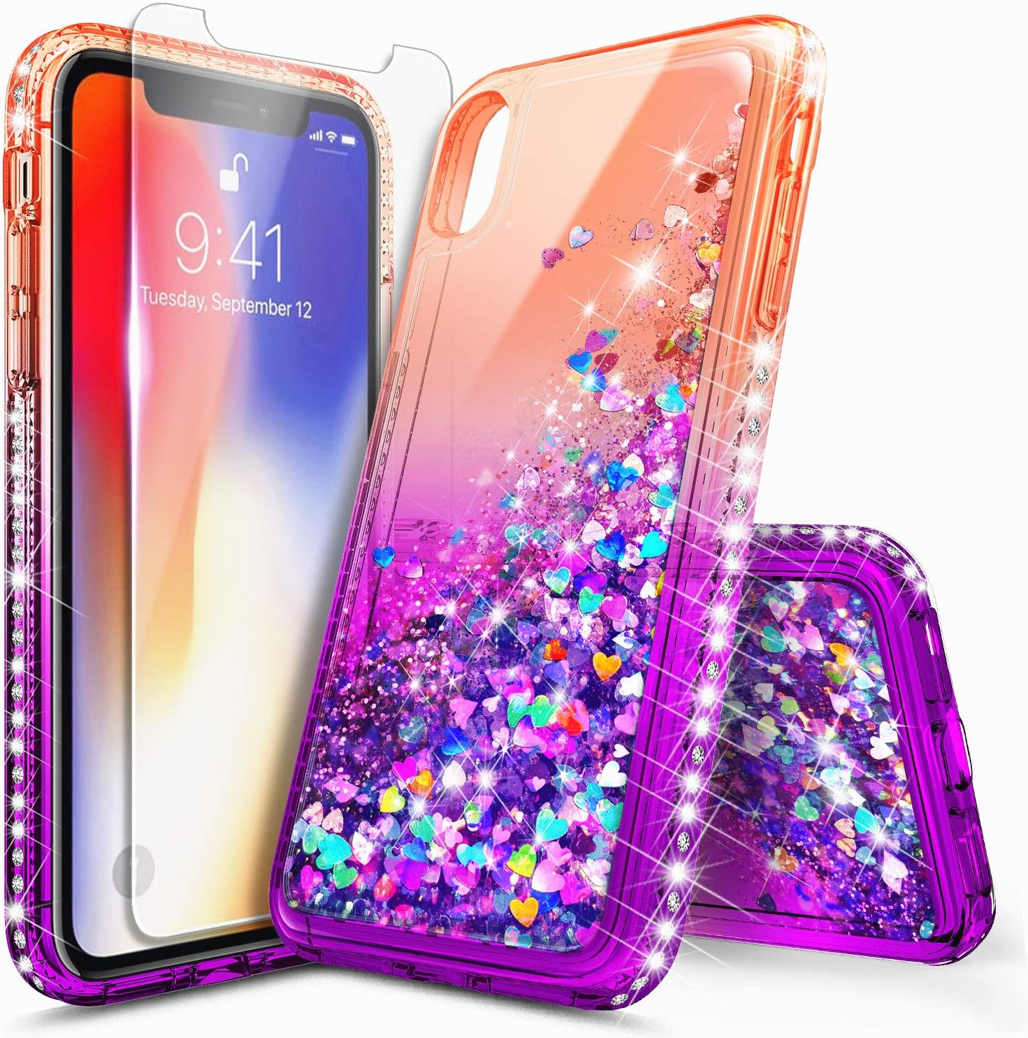 Galaxy S10 Case, NageBee Glitter Liquid Sparkle Quicksand Waterfall Flowing Bling Shockproof Girls Cute Durable Case w/[Full Coverage Premium Soft Screen Protector] for Samsung Galaxy S10 -Aqua