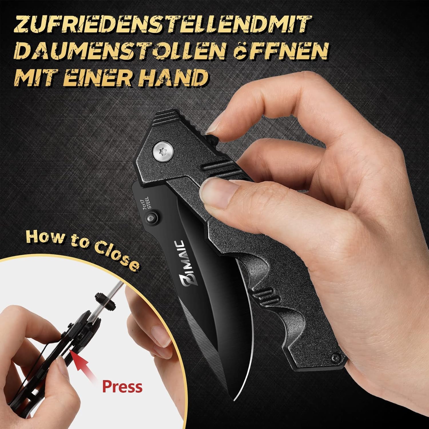 Taschenmesser Klappmesser Set - Extra Scharfes Einhandmesser mit Hochwertiger Titaniumklinge aus Edelstahl - Outdoor Messer Rettungsmesser