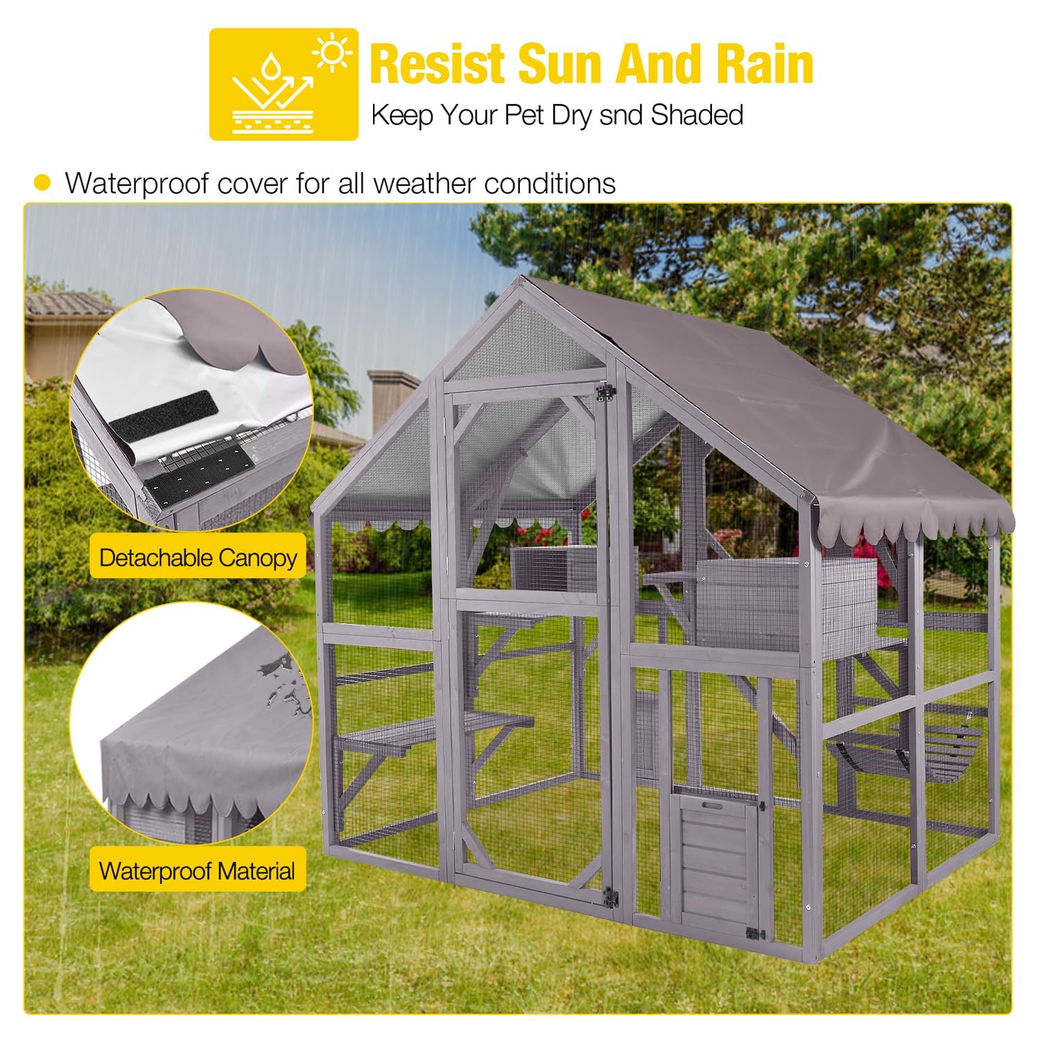 X-Zone Catio - Enclos d'extérieur pour plusieurs chats - En bois - Pour l'extérieur - Condon pour chat - Résistant aux intempéries