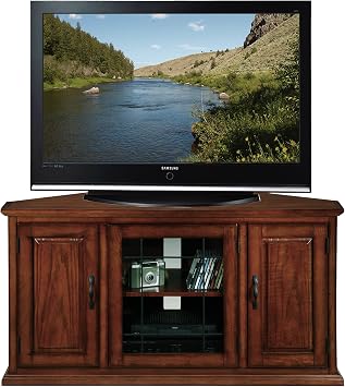 Leick Home Corner TV Stand, 47", Burnished Oak | Adjustable Shelves, Freestanding, Rustic, Wood, Furniture, 80385