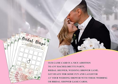 Miniatura 4 de Juego de despedida de soltera - Tarjetas de juego de fiesta de bingo nupcial para boda - Decoración floral de fiesta de boda - Suministros y