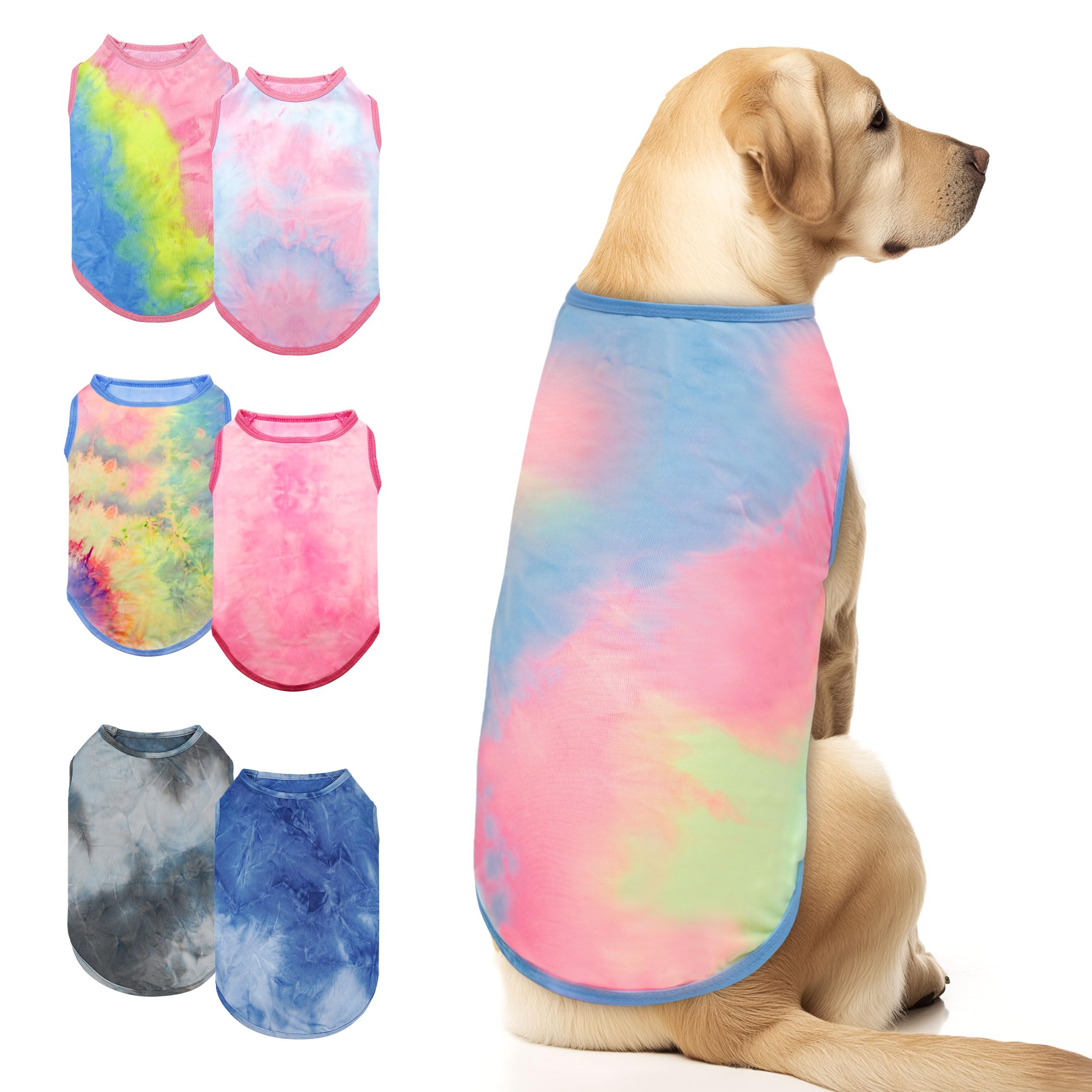 cyeollo 2 Pack Dog Shirts Sun Protection T Shirt for Dogs Lightweight Stretchy Tie Dye Dog Tank Top Breathable Summer Sleeveless Vest Pet Clothes for