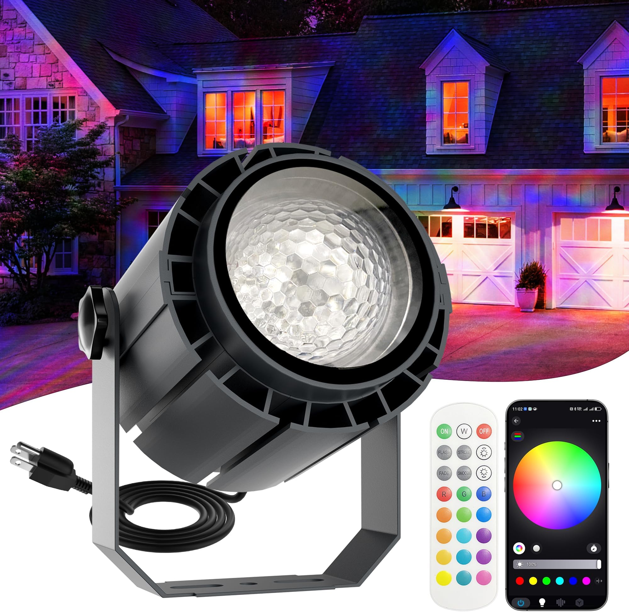 Ocean Wave Projector Light, 150W RGBW Color Changing Water Wave Light, LED Water Ripple Effect or Flame Fire Effect, Use for Ceiling, Wall, Garden, Party, Holiday
