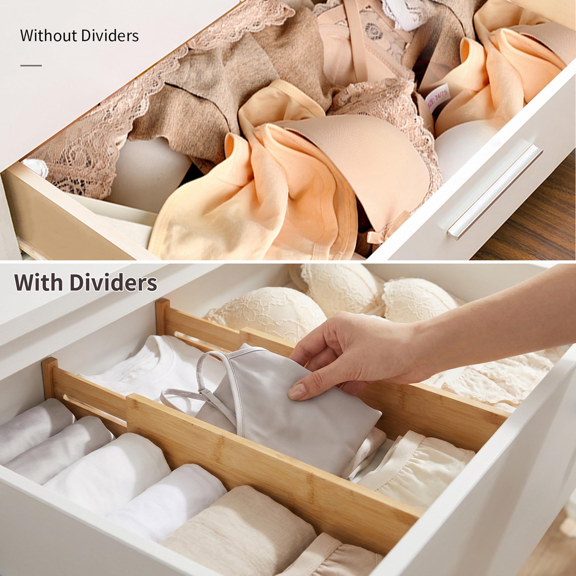 Amazon.com: Utoplike 4 pcs Bamboo Kitchen Drawer Dividers Large