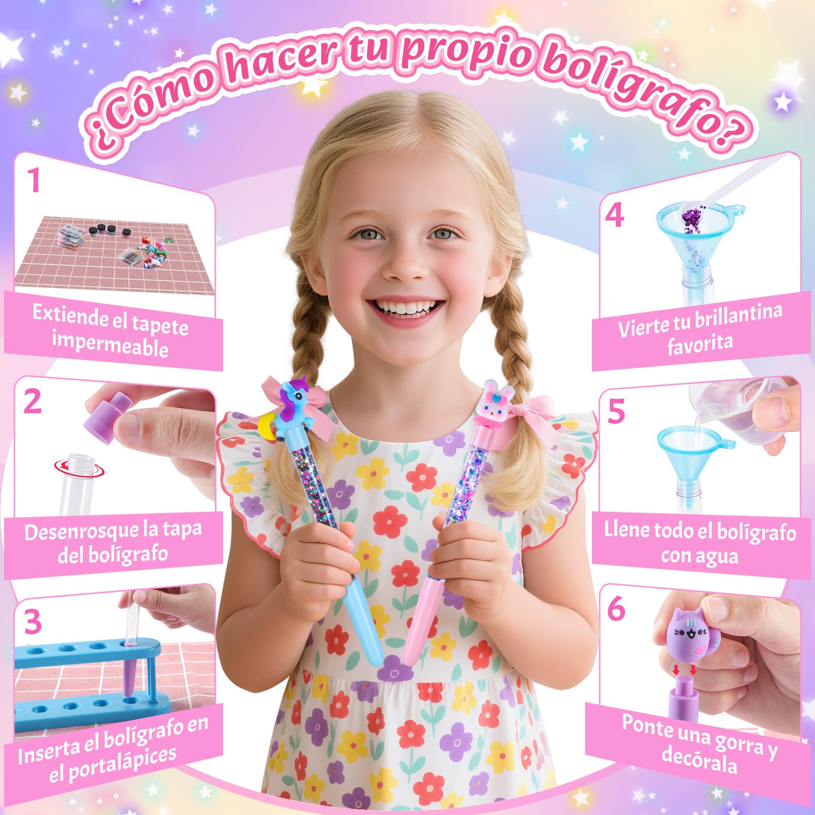 Kazzley Laboratorio de Boligrafos con 73+ PCS, Kit de Creación de Bolígrafos, Cree 20 Glitzerstiften Personalizados, Manualidades Niña 5 6 7 8 9 10 años, Regalo Juguetes Creativas para Niños y Niñas