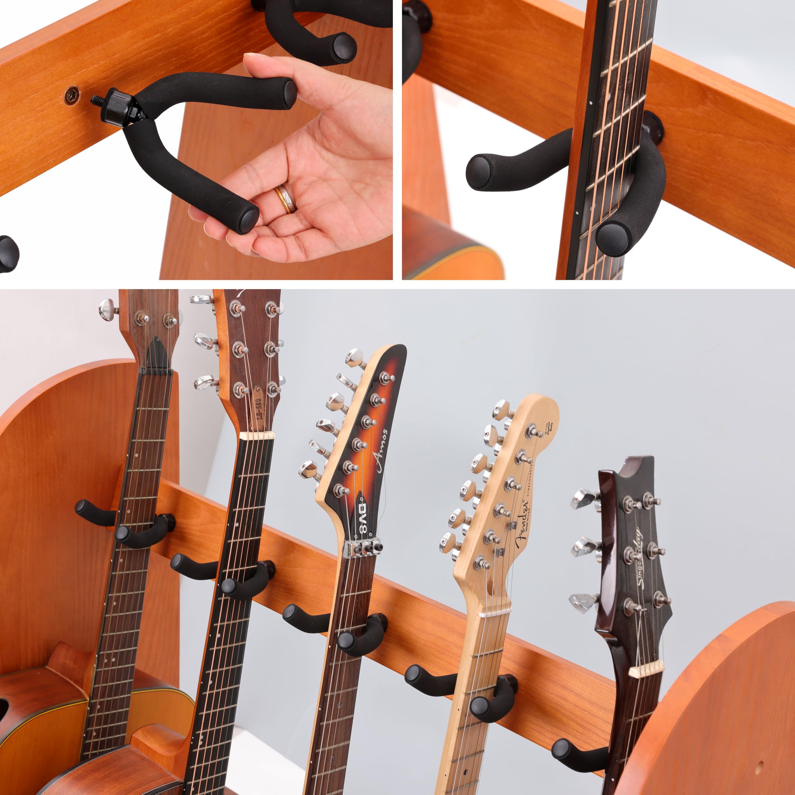 Nefelibata Mehrzweck Gitarrenständer 5 Holz Gitarrenständer Bodenständer für Gitarren und Koffer, E-Gitarre, Akustikgitarre, Bassgitarre, Celli - Deutsch Aschbraun