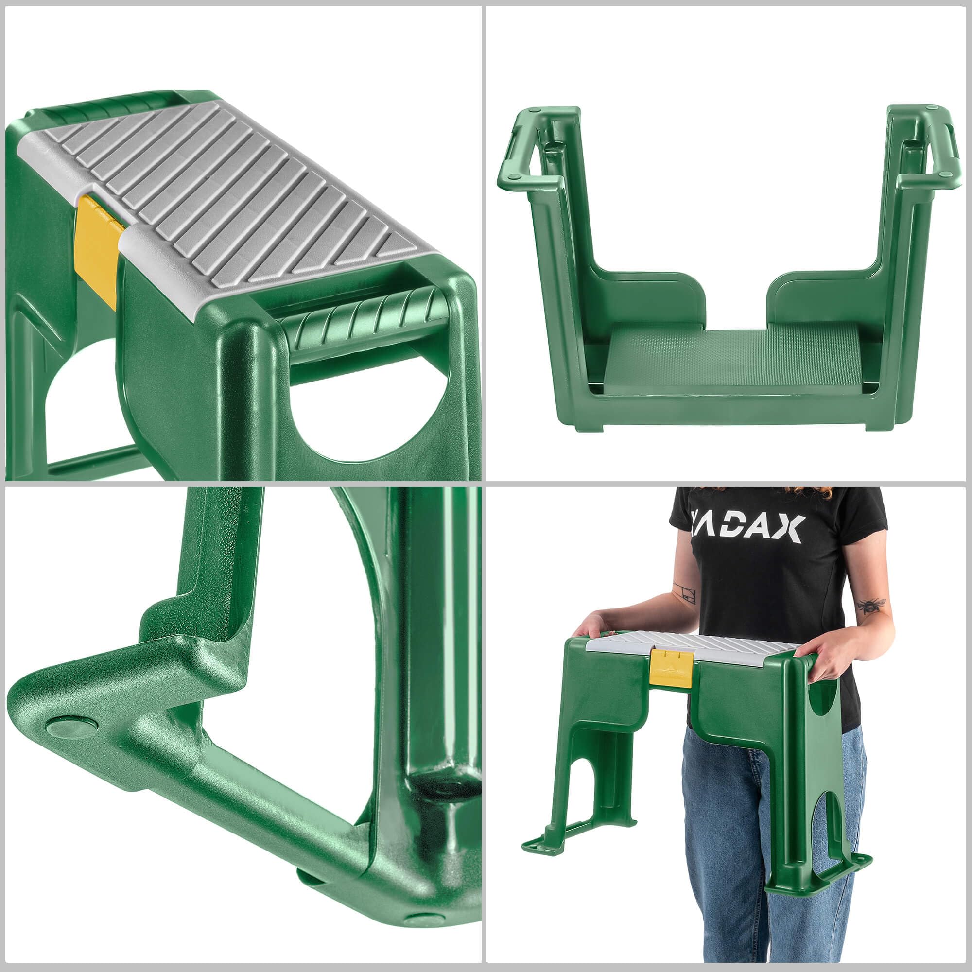 KADAX - Tabouret de jardin, 56,5 x 28 x 37 cm, Agenouilloir pour les travaux de jardin, Tabouret et marchepied 2 en 1 en polypropylène robuste, Tabouret de travail stable pour le jardin (Vert)