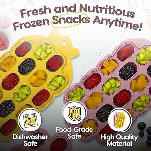 Miniatura 2 de O'doe Bandejas para congelador de alimentos para bebés, sin BPA, moldes de silicona de grado alimenticio con 2 bandejas (18 agujeros), bandejas de