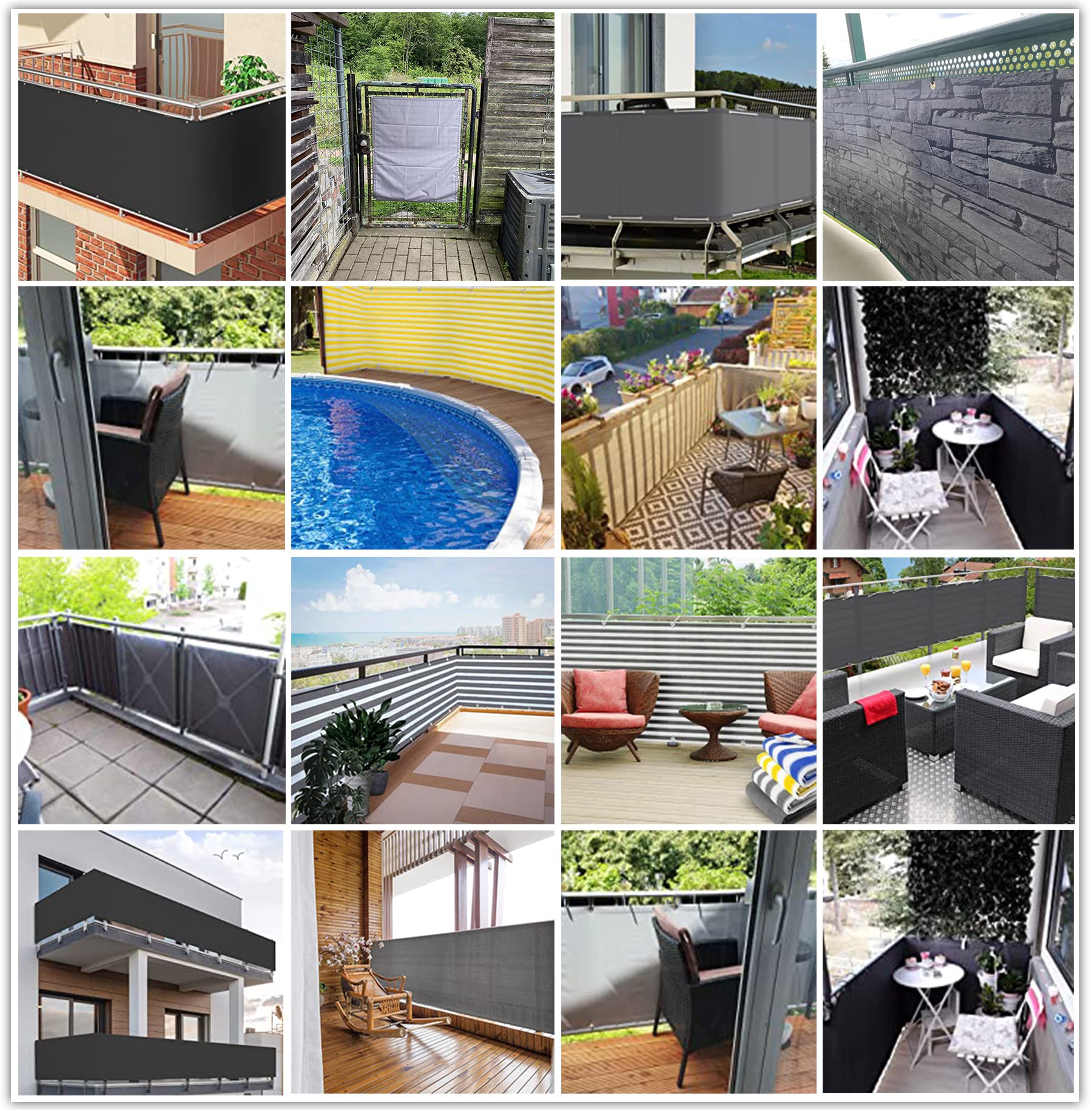Balkon Sichtschutz Balkonverkleidung Balkonabdeckung Balkonumspannungen Windschutz 80x300cm Gelbe und weiße Streifen UV-Schutz und Windschutz Leicht Transparent mit Kabelbinder Aluminiumösen