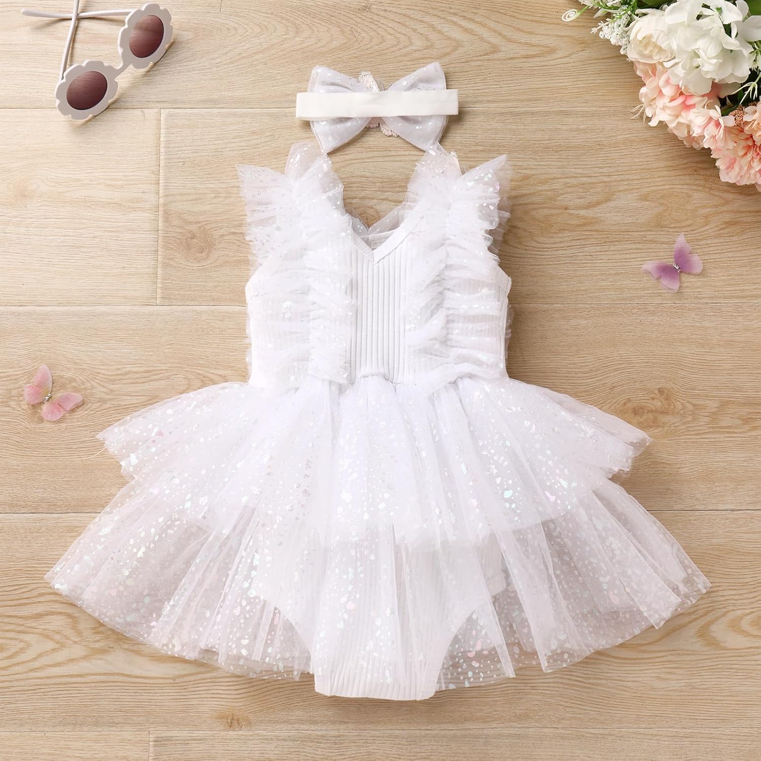 Baby Girl Butterfly Romper Dress Toddler Sparkly 1st Birthday Cake Smash Outfits Infant Baptism First Communion Dress - Image 2