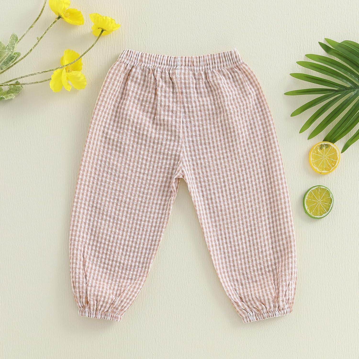 Toddler Baby Boy Girl Gingham Seersucker Jogger Pants Bubble Check Pants Spring Summer Fall Winter Casual Trousers