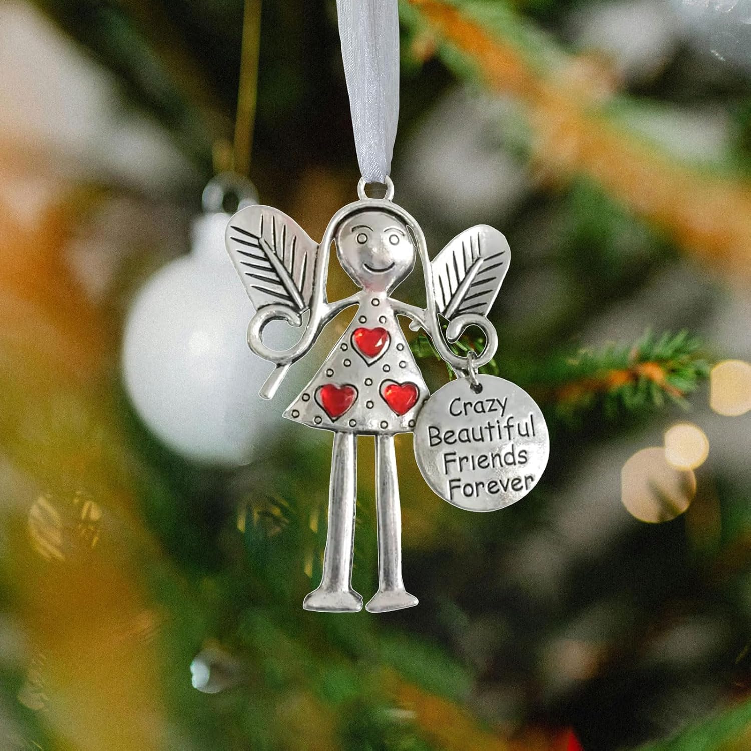 2 Pieces Angel Friendship Ornaments Gift, Best Friend Angle Ornaments New Year Christmas Birthday Gift for Women Female Friend with Velvet Drawstring Bag - Image 2